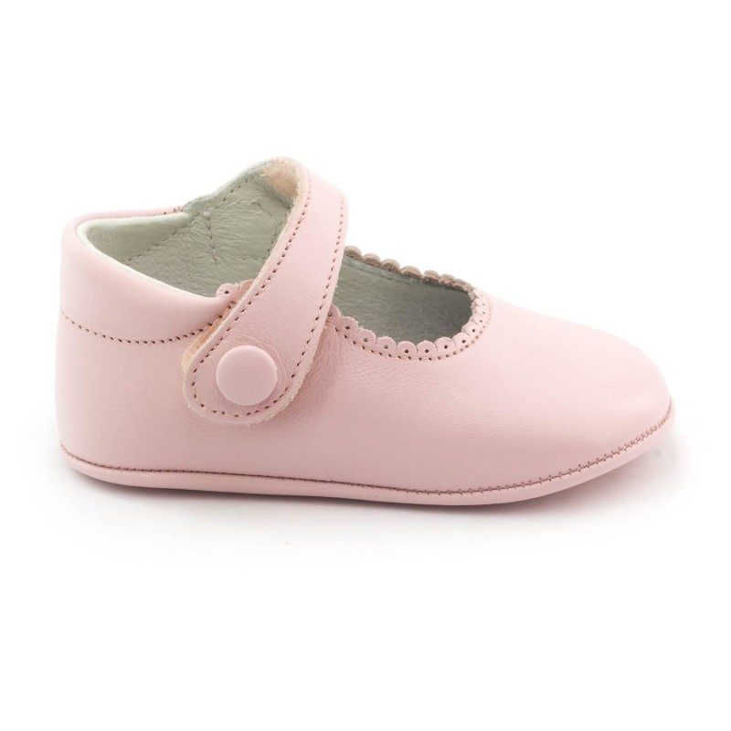 Pram shoes and toddler slippers - Boni Thérèse - Pink Leather Girls Single Bar Pre-walkers - 