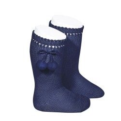 CONDOR - chaussette haute bebe avec pompoms Bleu Marine