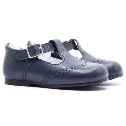 Boni César - Leather Buckle First Walking Shoes - navy blue